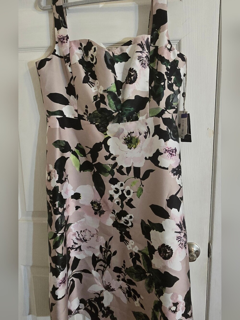 Adrianna Papell Pink and Black Floral Midi Dress